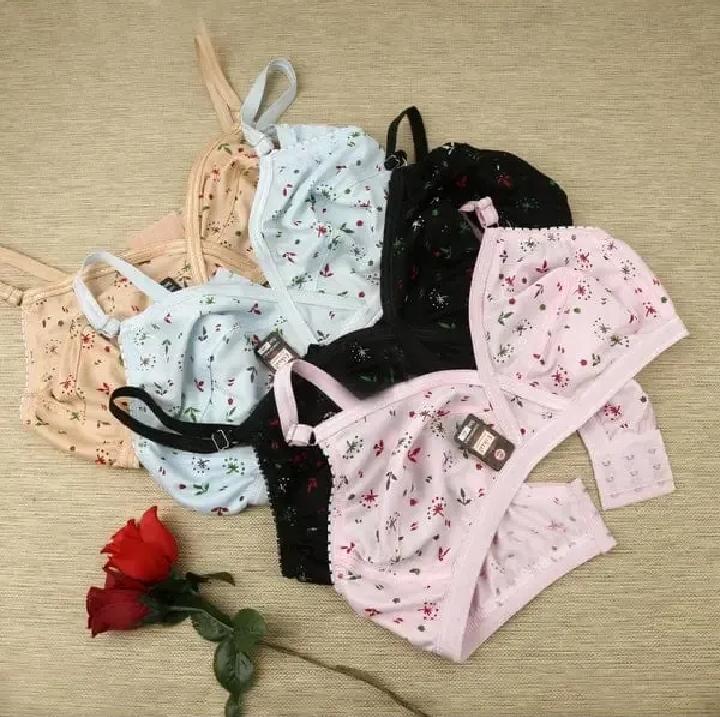 Floral Cotton Bra – Light Blue, Nude, Black & Pink