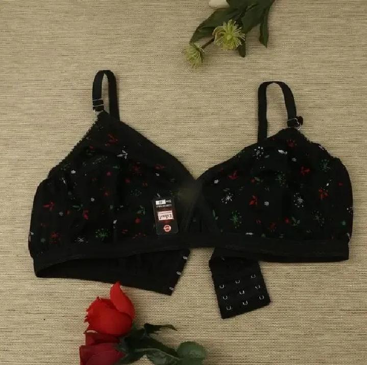 Floral Cotton Bra – Light Blue, Nude, Black & Pink