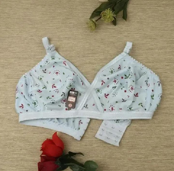 Floral Cotton Bra – Light Blue, Nude, Black & Pink
