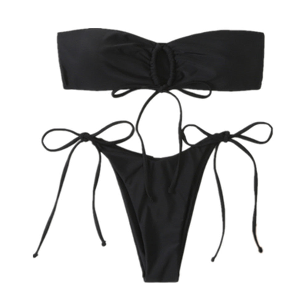 BK-1 | Ruched Bandeau Tie-Side Bikini Set
