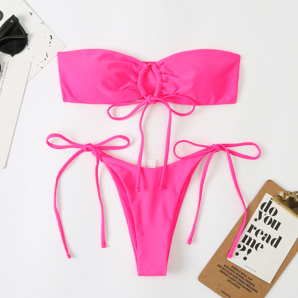 BK-1 | Ruched Bandeau Tie-Side Bikini Set
