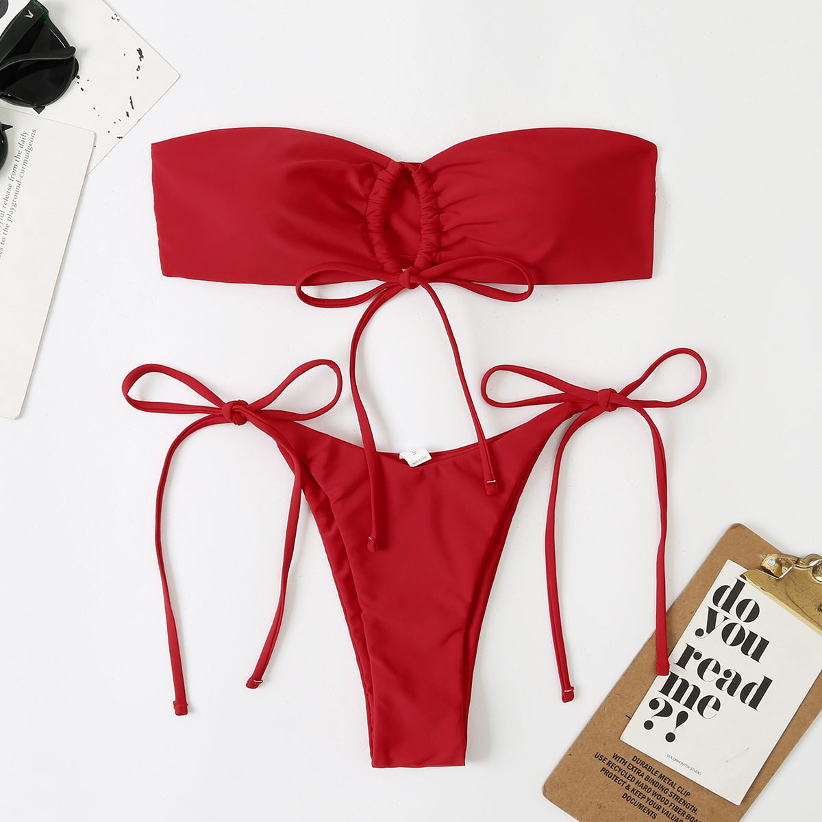 BK-1 | Ruched Bandeau Tie-Side Bikini Set