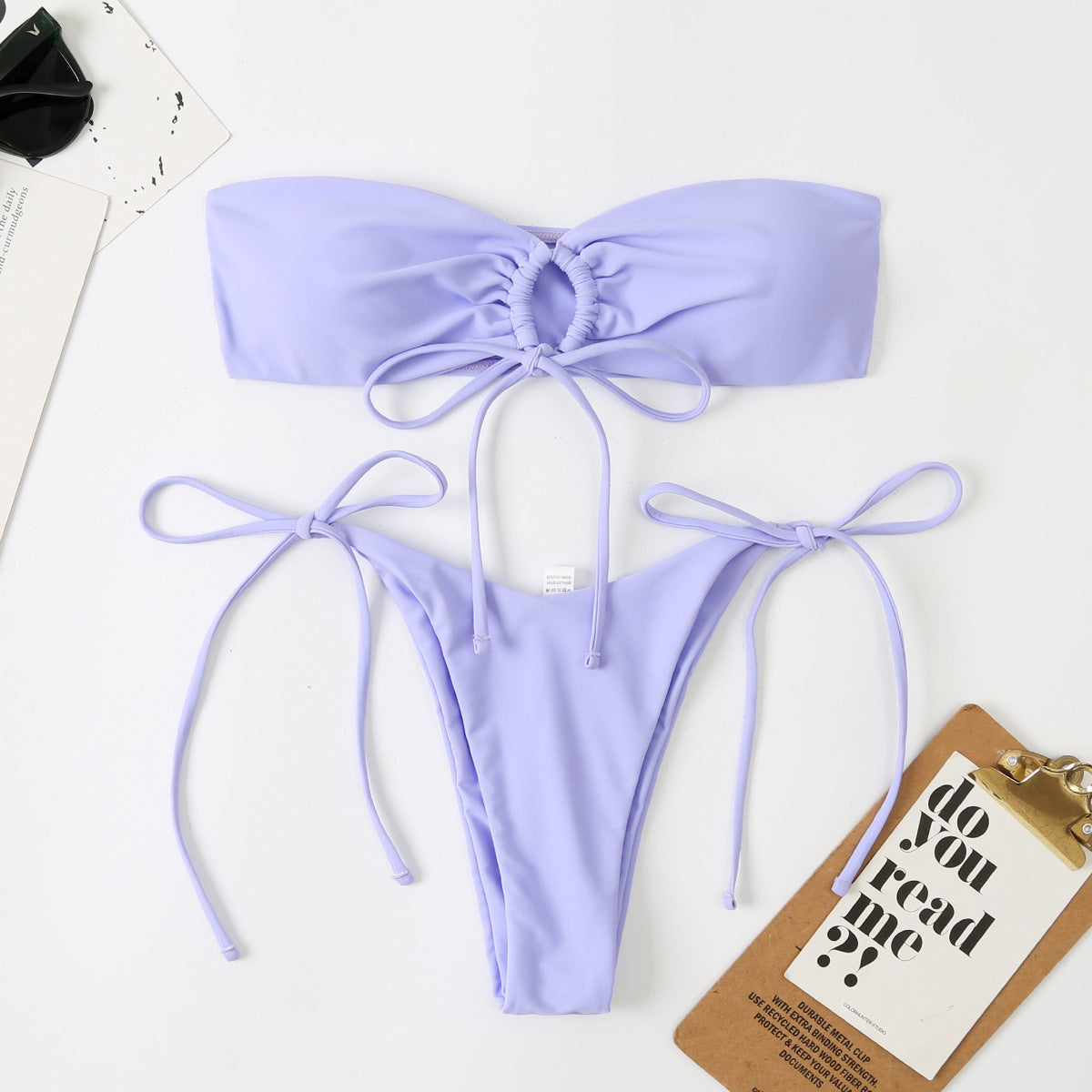 BK-1 | Ruched Bandeau Tie-Side Bikini Set