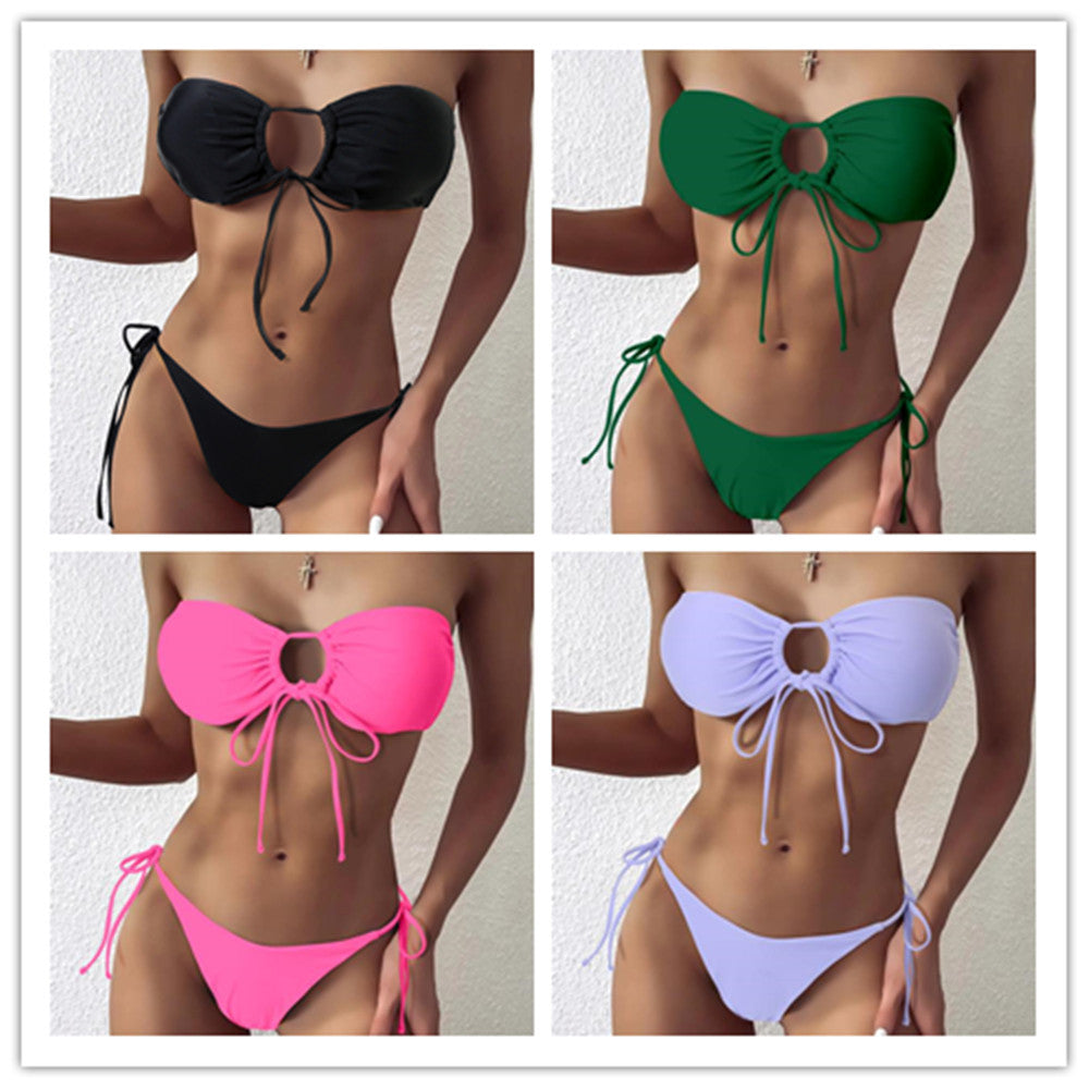BK-1 | Ruched Bandeau Tie-Side Bikini Set