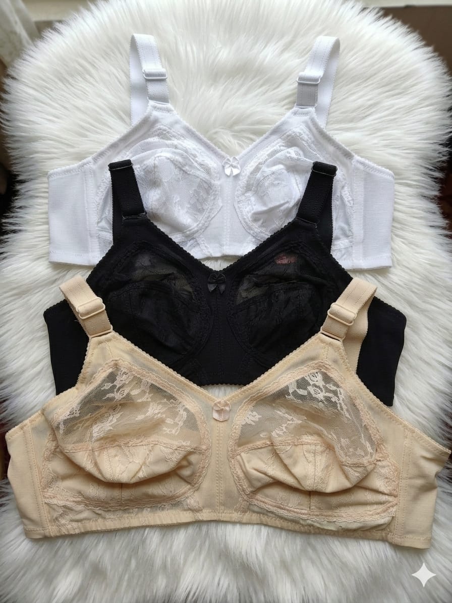 Full Coverage Lace Bra – White, Black & Nude