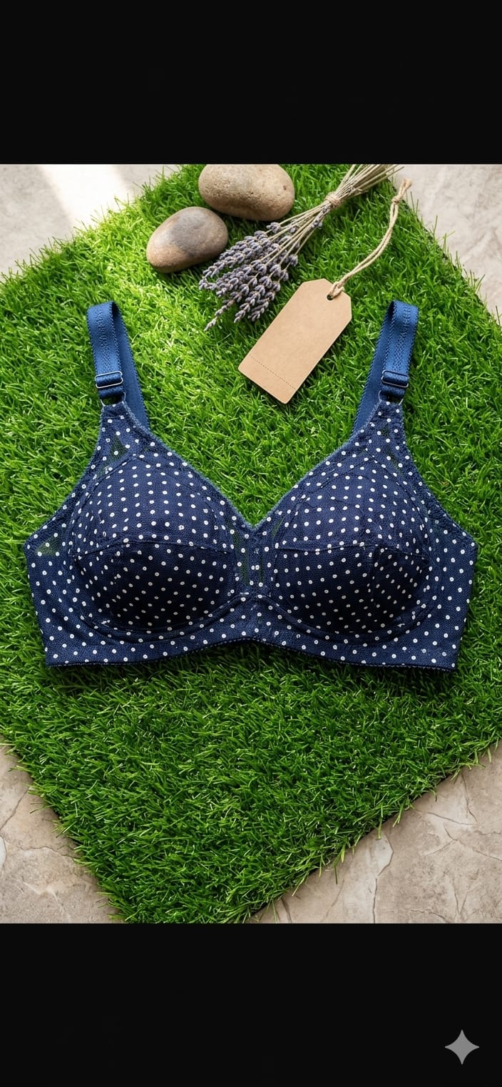 Polka Dot Cotton Bra – Red & Navy Blue