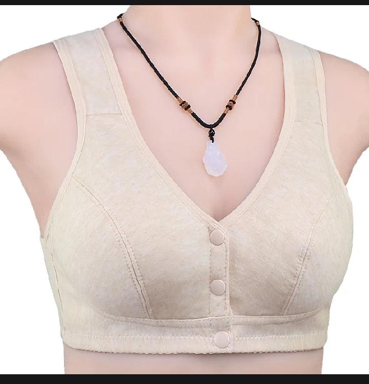 Front Open Button Bra – Wire-Free Cotton | Nude & Beige