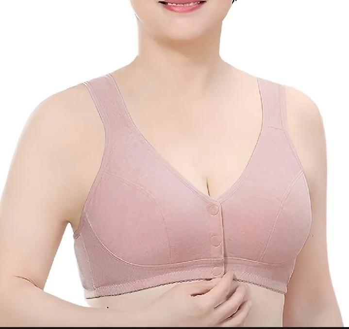 Front Open Button Bra – Wire-Free Cotton | Nude & Beige