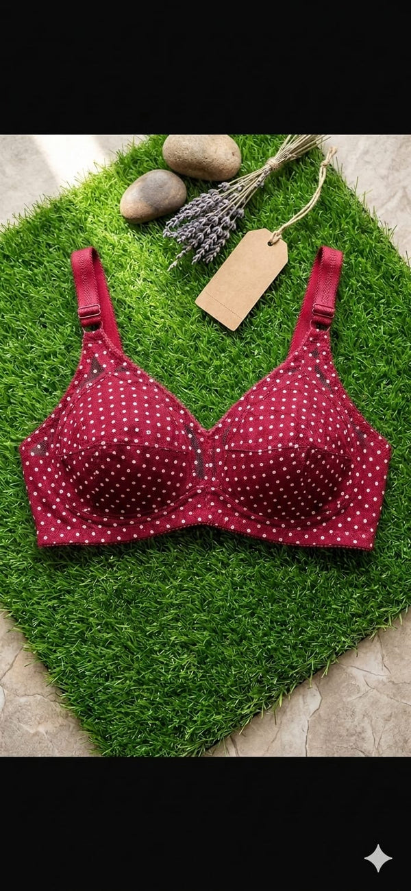 Polka Dot Cotton Bra – Red & Navy Blue