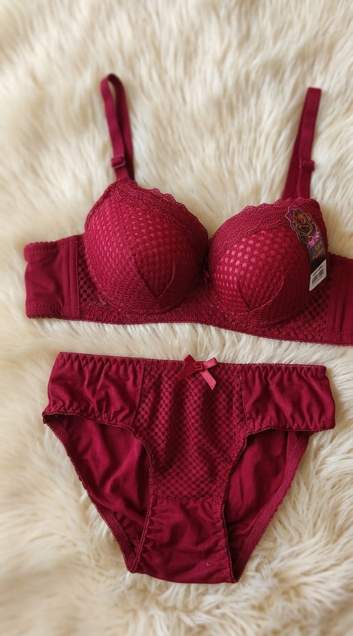 Lace Lingerie Set – Bra & Panty | Nude, Maroon & Black